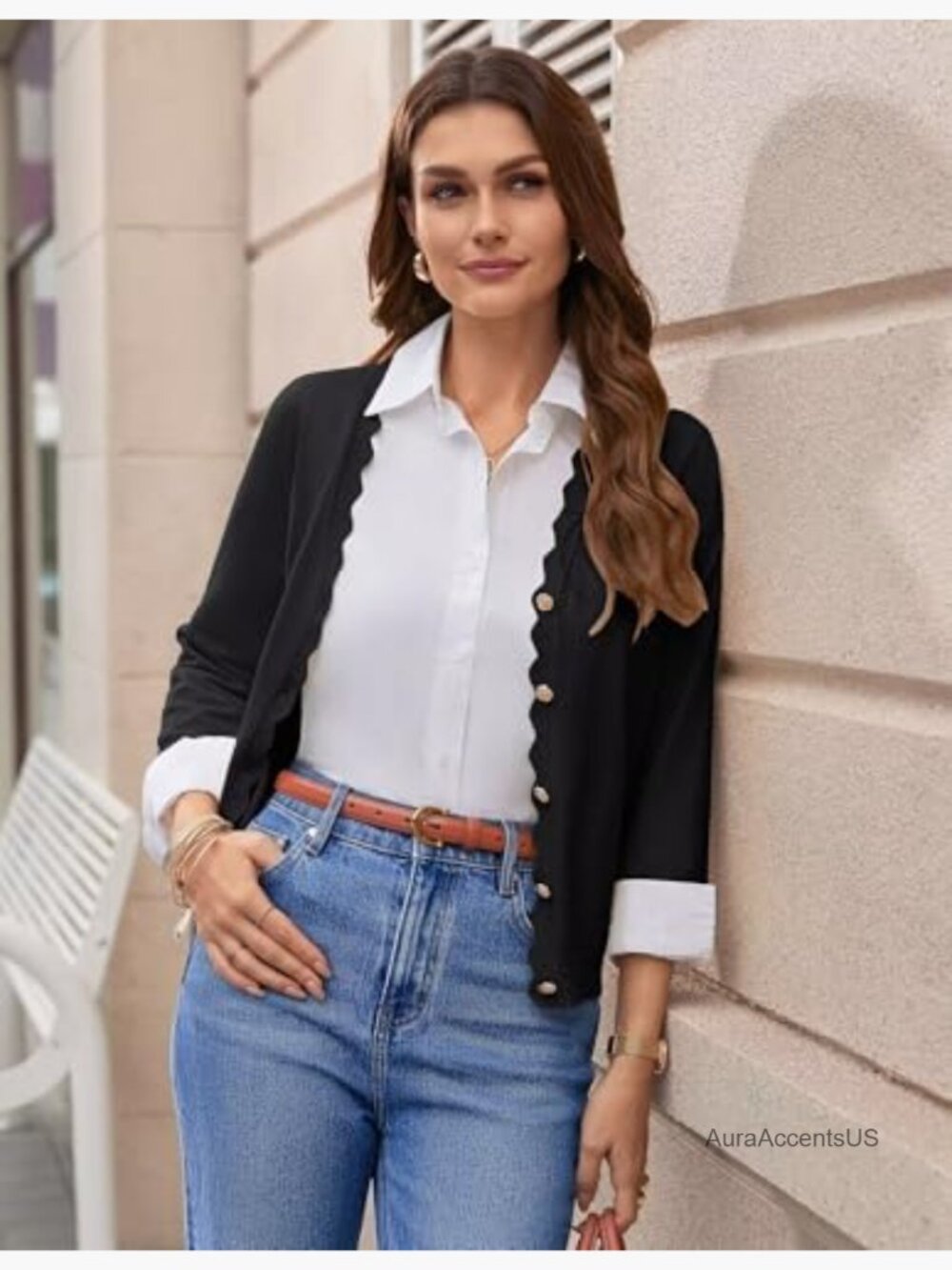 3/4 Sleeve V-Neck Button Down Lightweight Cardigan Sweater - Picture 6 of 7